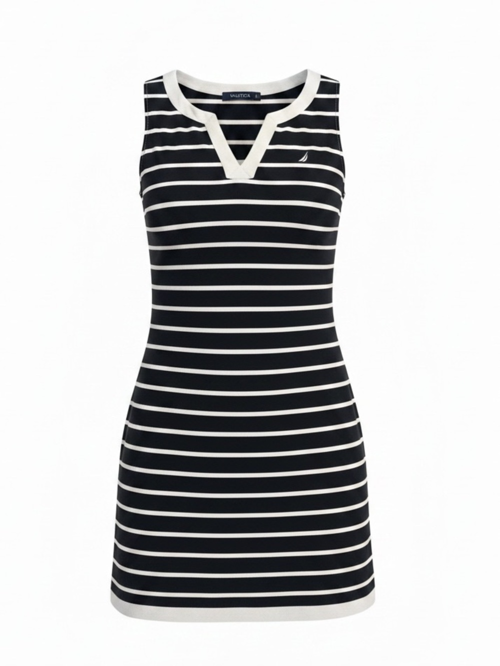 Nautica Navy and White Striped Sleeveless V-Neck Dress